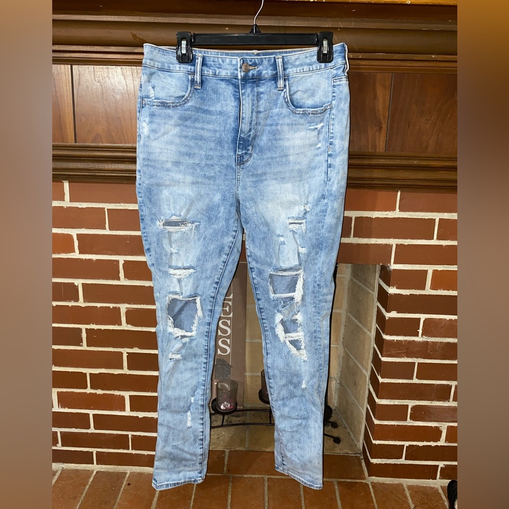 Women's Light Blue Distressed Jeans